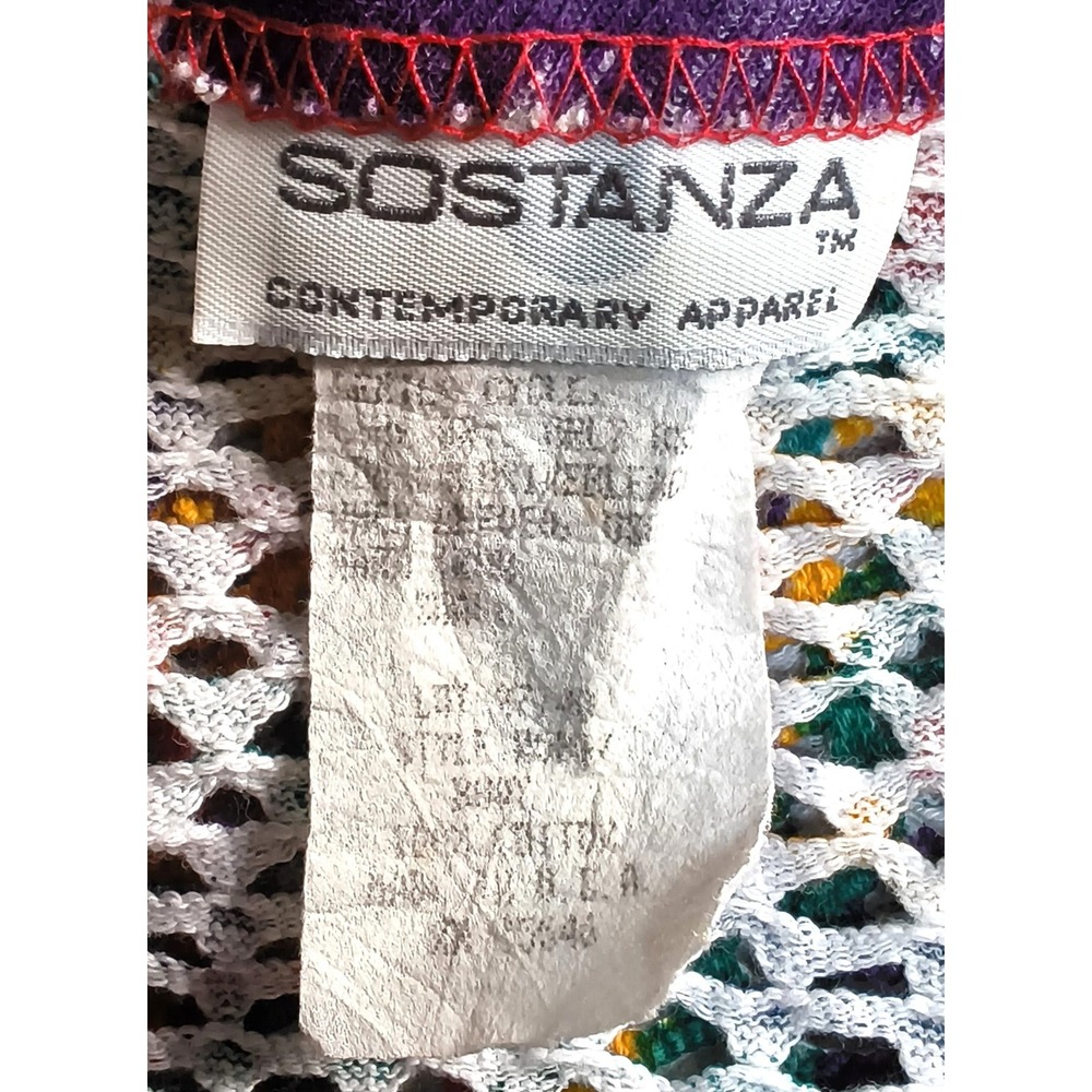 Sostanza Mesh Knit Top Women Large Multicolor Vintage Geometric Short Sleeve Tee - Picture 5 of 11